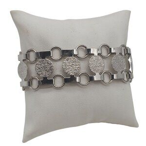 Sarah Coventry Vintage Silver Tone Chain Link Bracelet Textured Disc Accents Sec
